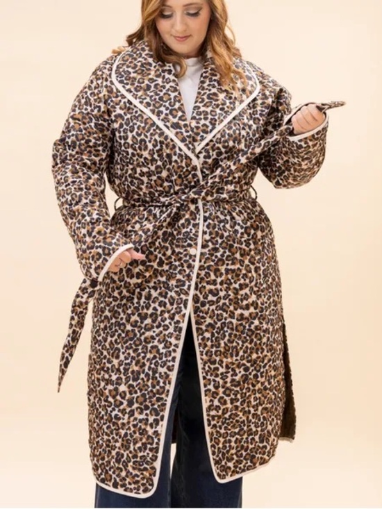 Oddi Jackets & Blazers - Leopard Print Quilted Robe Coat - Brown